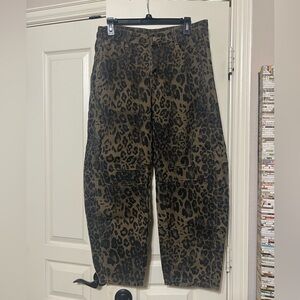Leopard Print Barrel Pants - Tan & Black Large